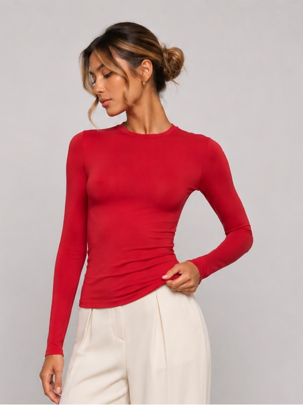 SKIMS Cotton Jersey Long Sleeve T-Shirt | Red | Size S
